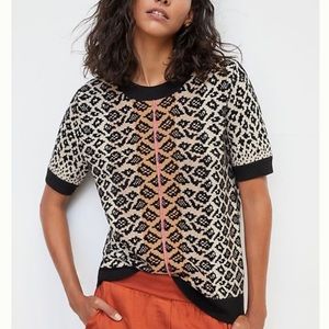 Maeve Ellinor Knit Top Leopard Black Anthro. Size XS